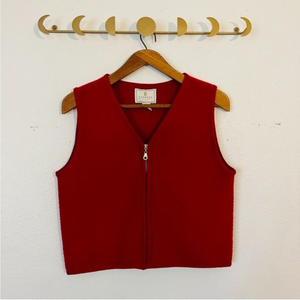 Vintage Express Tricot Bright Red Wool Vest - Picture 2 of 5
